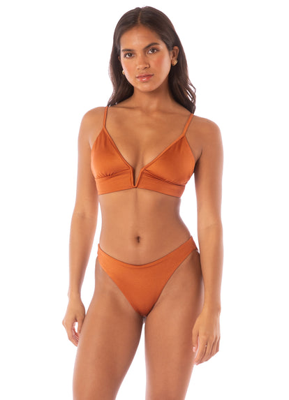  Maaji Satin Umber Parade Triangle Long Line Bikini Top