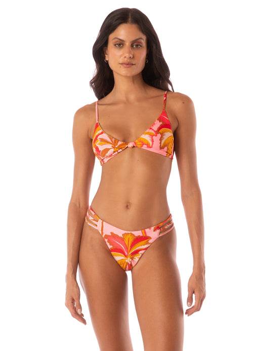 Hover image -  Maaji Pink Palms Squinny Low Rise Triple Strap Bikini Bottom