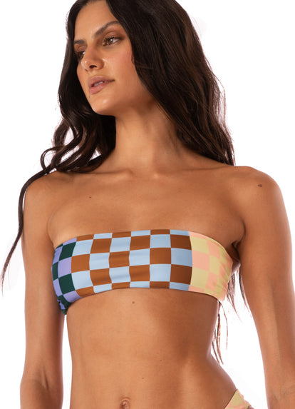  Maaji Chess Amalie Strapless Bandeau Bikini Top