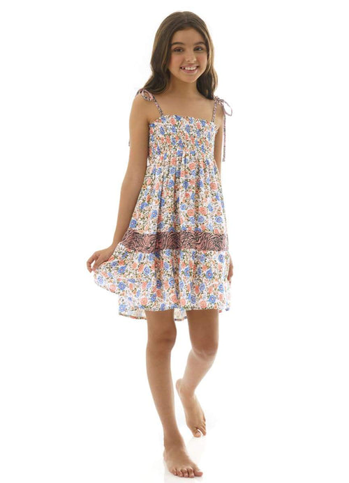 Alternative image -  Maaji Grandmas Garden Peyton Girls Short Dress-Maaji-02,04,06,08,10,12,14,16,2 WAY WEAR,_tab_sizechartgirls,GIRLS,GIRLS BEACHWEAR,GIRLS DRESS 100% VISCOSE WOVEN,GIRLS SHORT DRESS,KIDS,PINK SKY SPRITZE,SPRING 2022,White