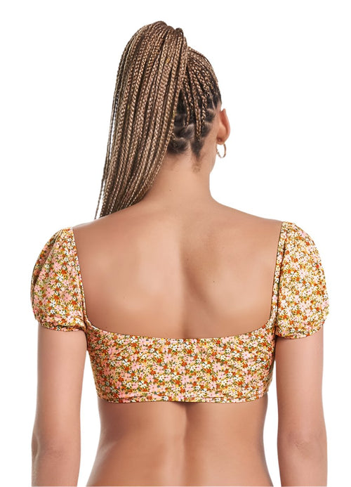 Hover image -  Maaji Cheery Blossom Kauai Puff Sleeve Bikini Top