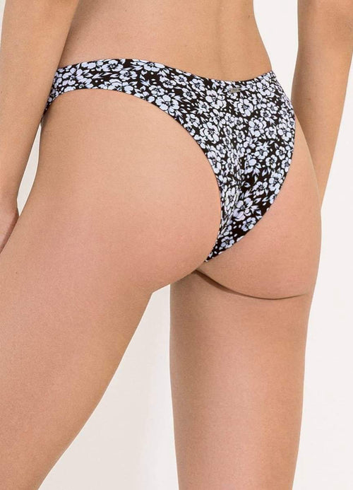 Alternative image -  Maaji Black Pansy Splendour High Leg Bikini Bottom-Maaji-_tab_sizechartswim,BIKINI BOTTOM,Black,CHASING RAINBOWS,CHEEKY CUT,DOUBLE V,DOUBLE V CHEEKY CUT,LG,Low Coverage,LUCKY ME,MD,REVERSIBLE,SM,SUMMER 2022,SWIMWEAR,WOMENS,WOMENS SWIMWEAR BOTTOM 82% RECYCLED POLYAMIDE 18% SPANDEX KNIT