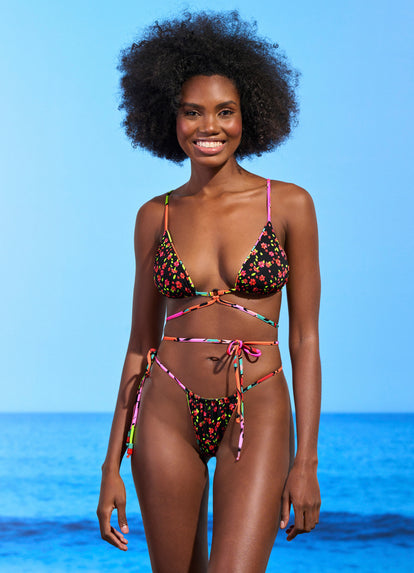 Floral Micro Bikini Set Back Sexy Leopard Print Swimwear For Women
