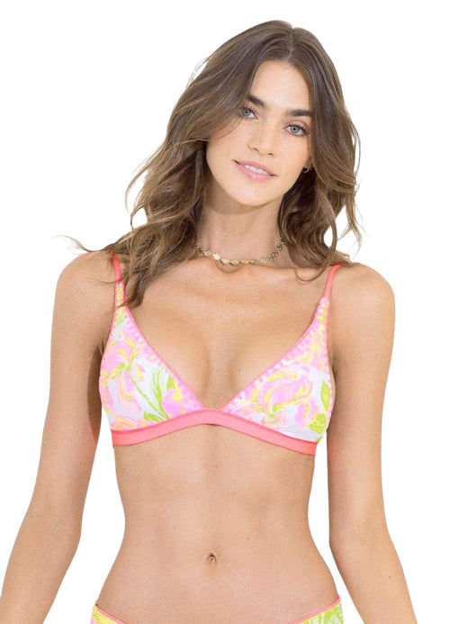 Hover image -  Maaji Fandango Pink Ivy Fixed Triangle Bikini Top-Maaji-_tab_sizechartswim,BIKINI TOP,FIXED,FIXED TRIANGLE,LG,LUCKY ME,MD,Pink,REVERSIBLE,ROLL THE DICE,SM,SUMMER 2022,SWIMWEAR,TRIANGLE,WOMENS,WOMENS SWIMWEAR TOP 92% POLYAMIDE 8% SPANDEX KNIT,XL