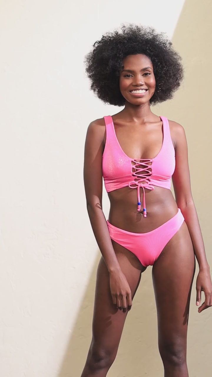 Maaji Dragon Fruit Shine Long Line Triangle Bikini Top XL / Pink